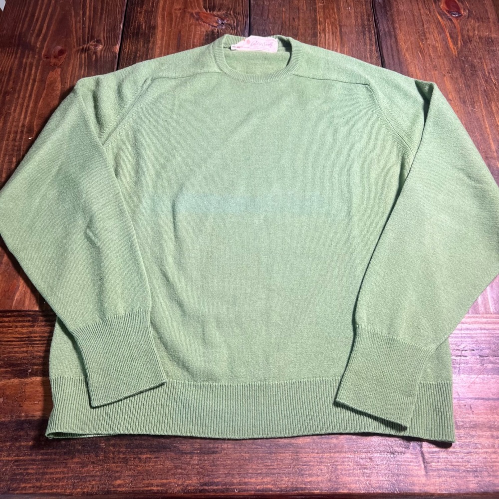 Philip Scott Mens XL Sage Green 100% Lambswool Crewneck Sweater Vintage Israel